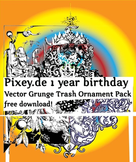 pixey_1year_birthday_vector_grunge_trash_ornament_pack