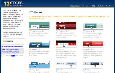 13 CSS Menu styles zum free download