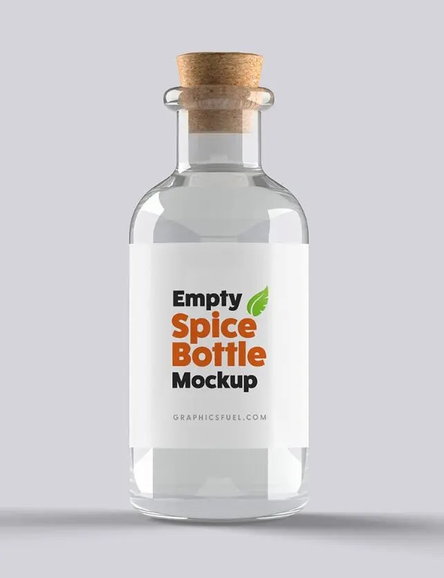 Empty Clear Spice Bottle With Cork Mockup