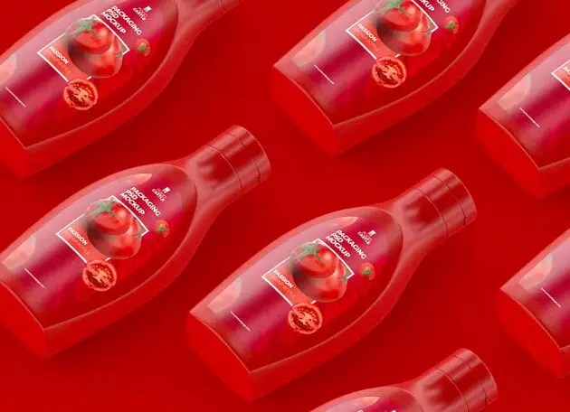 Isometric Sauce Bottles Packaging PSD Mockup