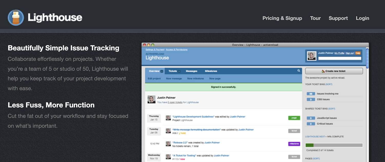 Screenshot der Lighthouse Issue Tracking-Oberfläche