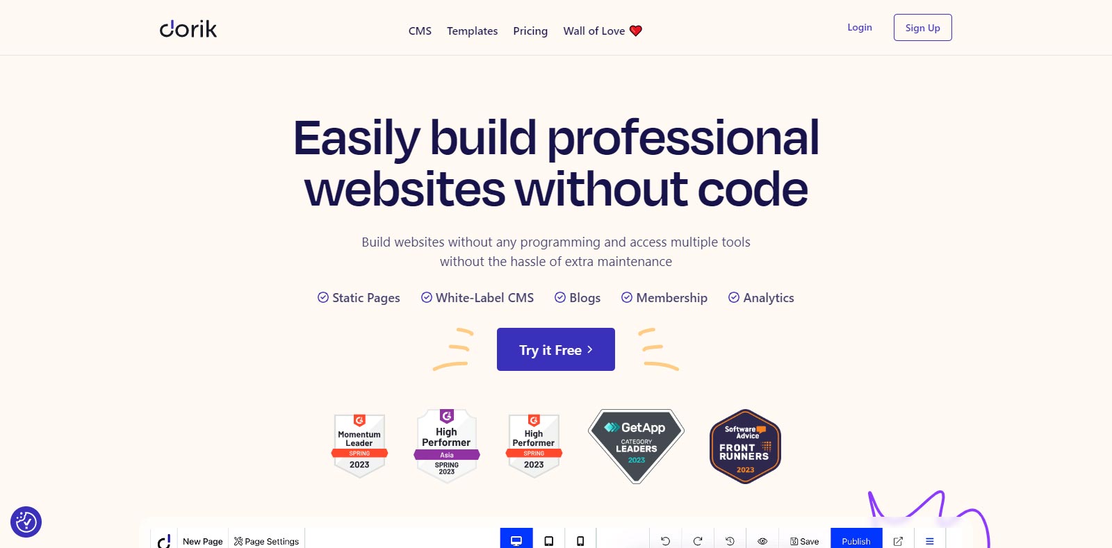 Dorik For No-Code Website Builders
