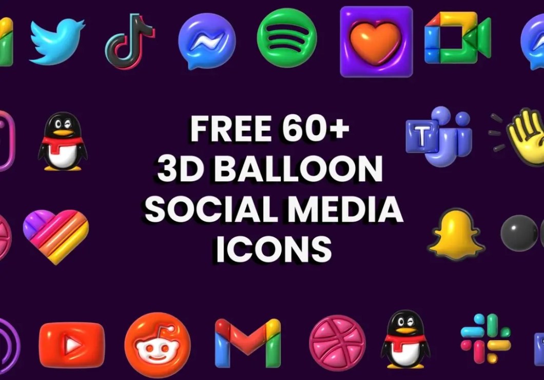 Free 60+ 3D Balloon Social Media icons