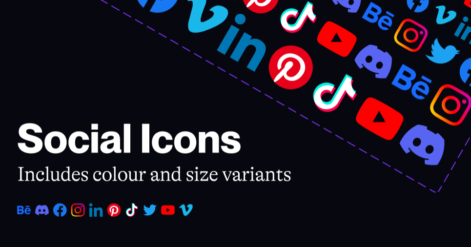 Social icons with colour and size variants