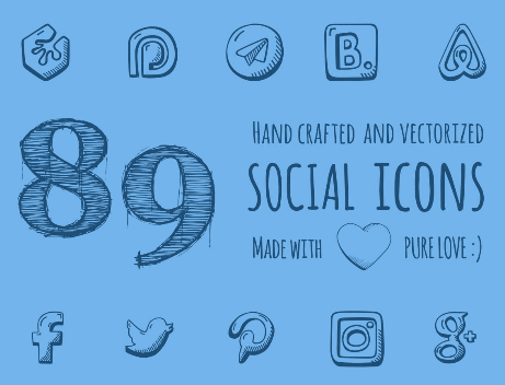 89 Hand Drawn Social Media Icons