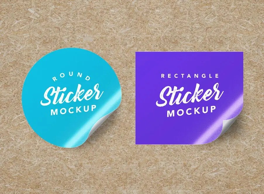 Free Textured Round & Rectangle Sticker Mockup PSD