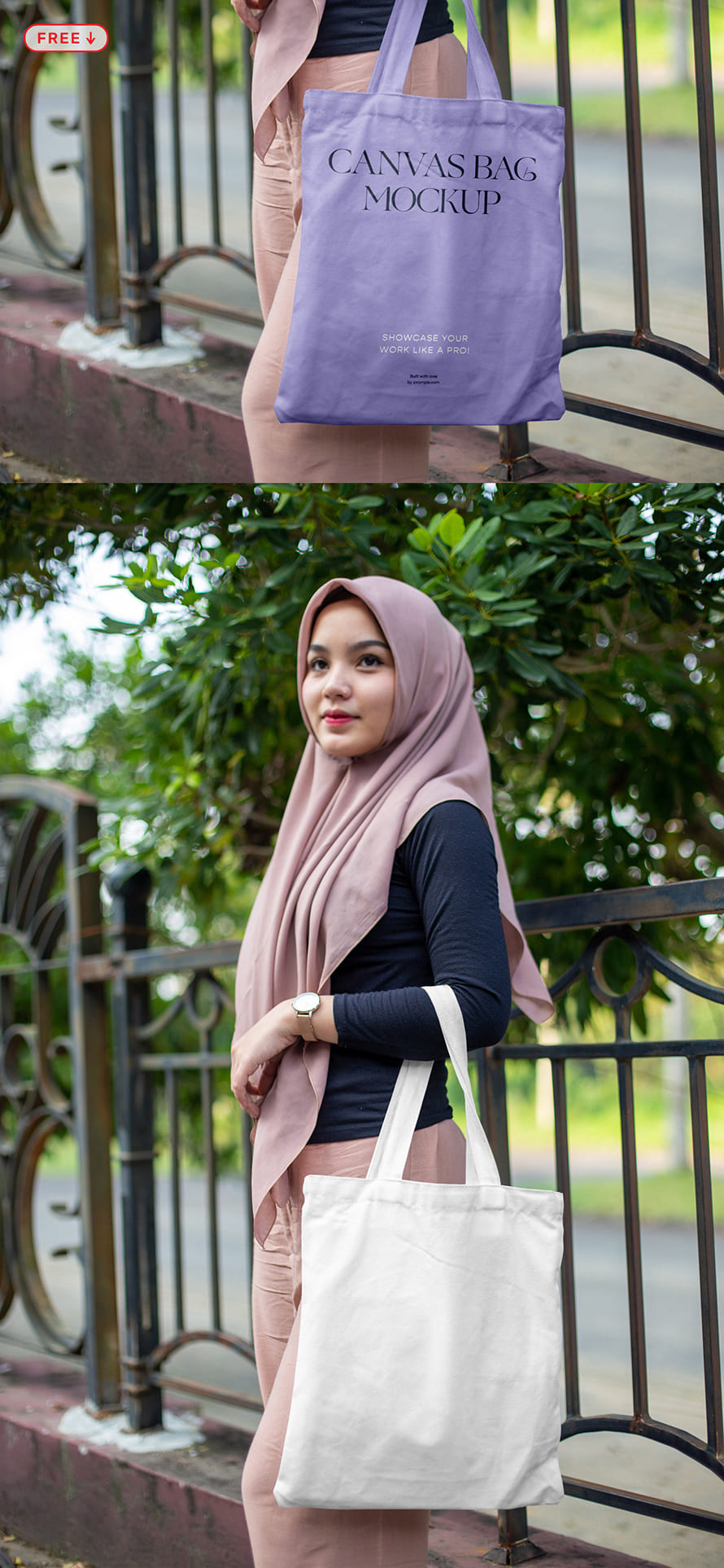 Free Woman in Park Holding Canvas Bag Mockup