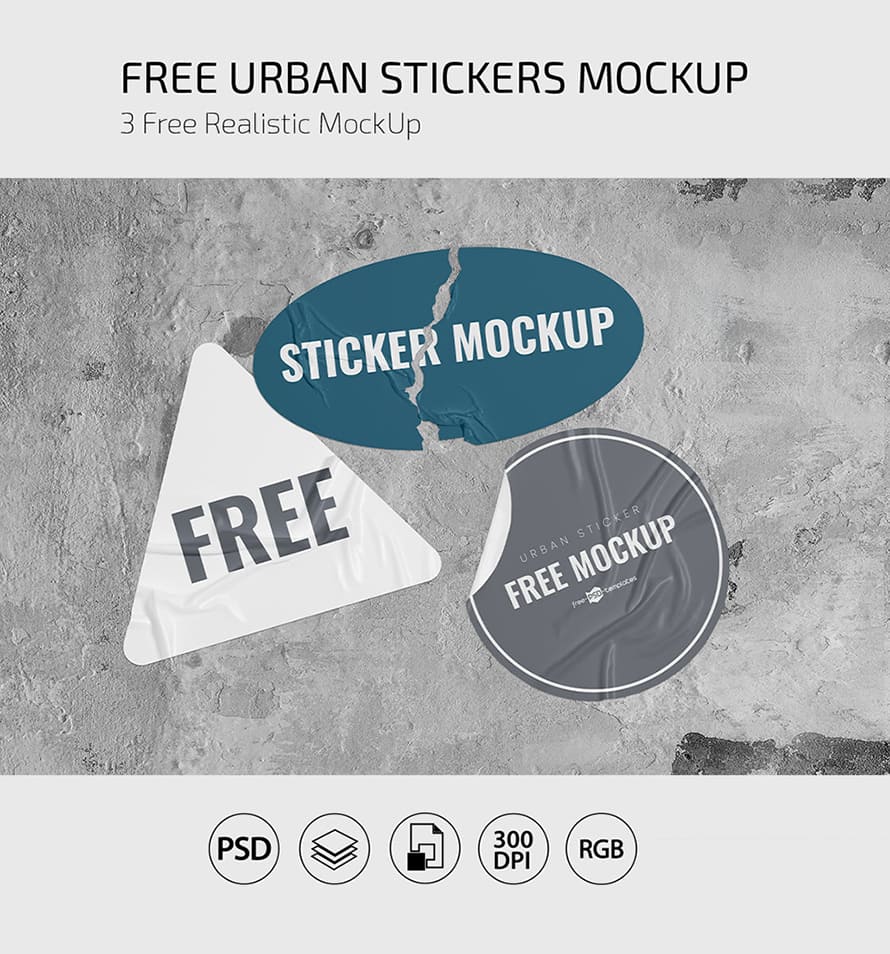 Free Urban Stickers Mockup PSD Set