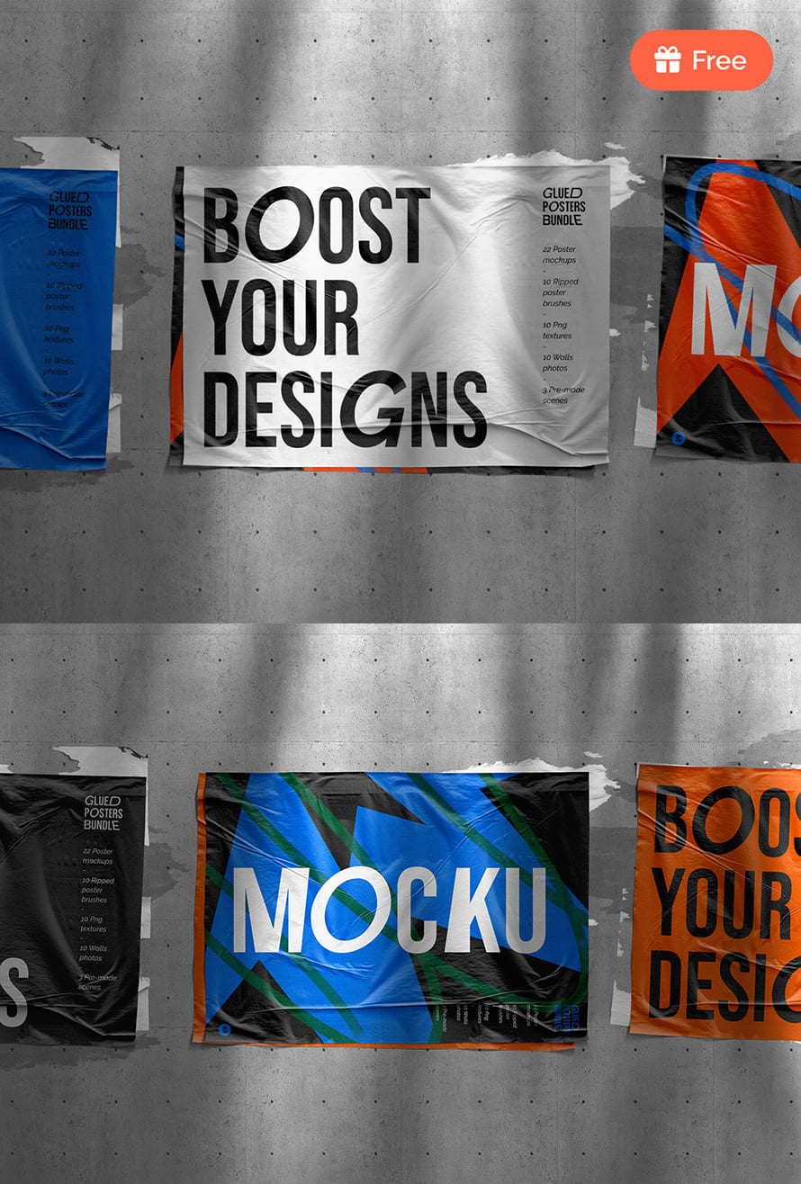 FREE Glued Posters Mockup