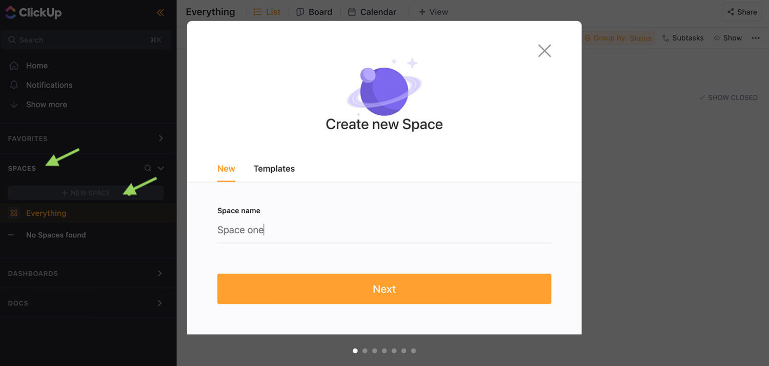 Einrichten eines Space in ClickUp