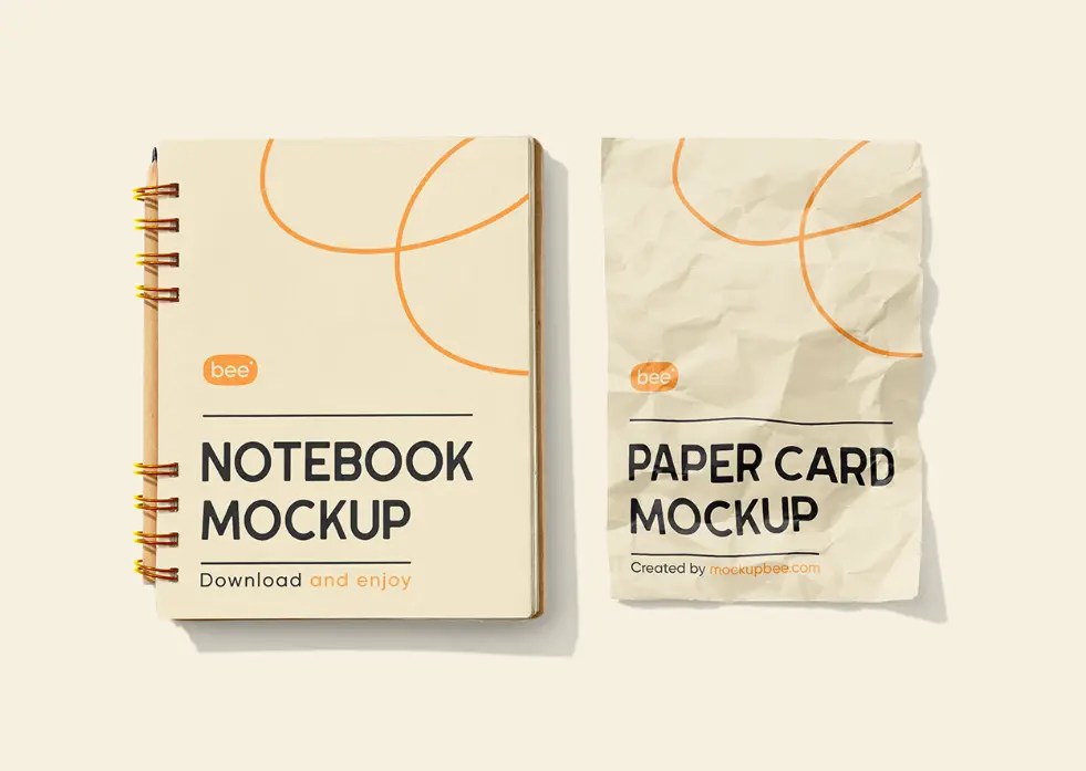 Free Notebook with Card Mockup