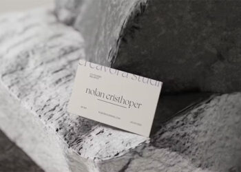 Free Business Card Mockup on Concrete Stone