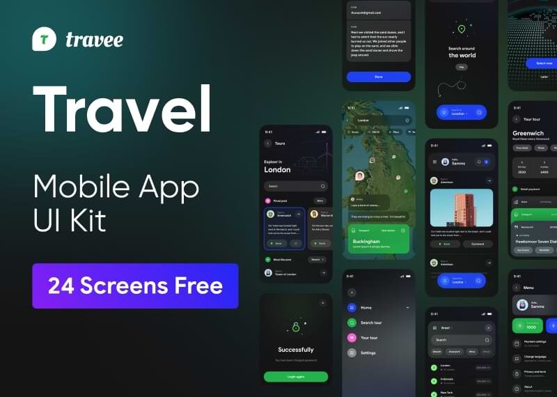 Free UI Kit für Reise Mobile App