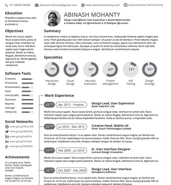 Kostenlose Minimalistische Lebenslauf CV-Vorlage Vektor