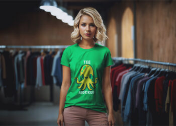 Free Model Wearing T-Shirt Mockup