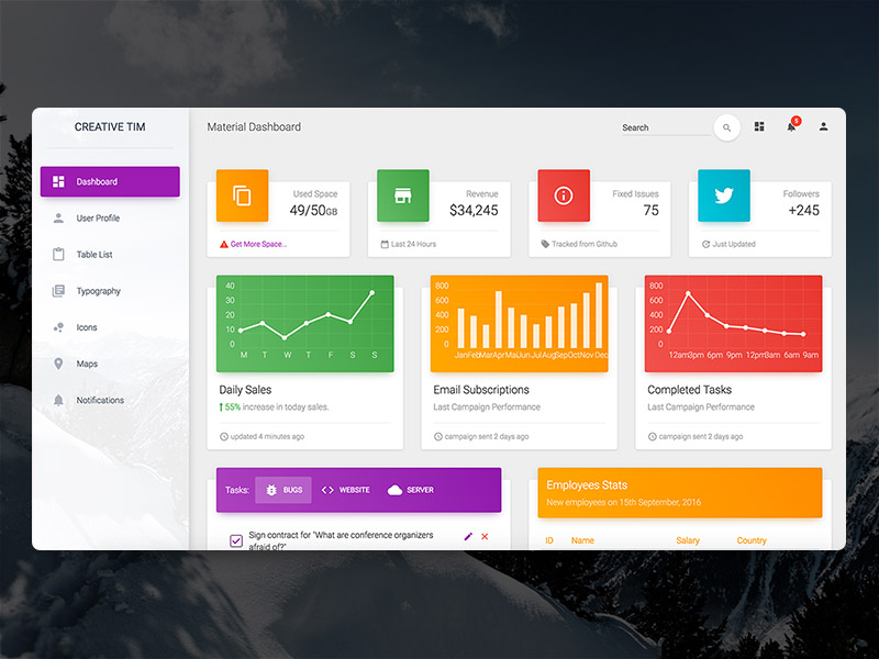 Material Dashboard – Free Bootstrap Material Design Admin