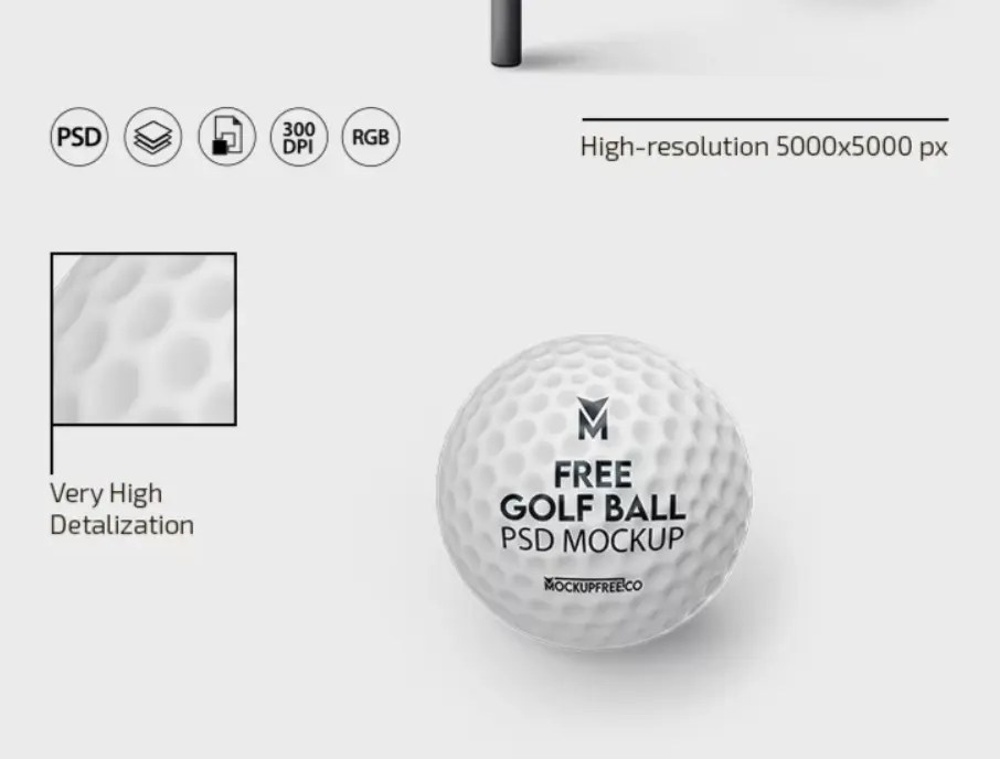 Kostenloses Golfball PSD Mockup