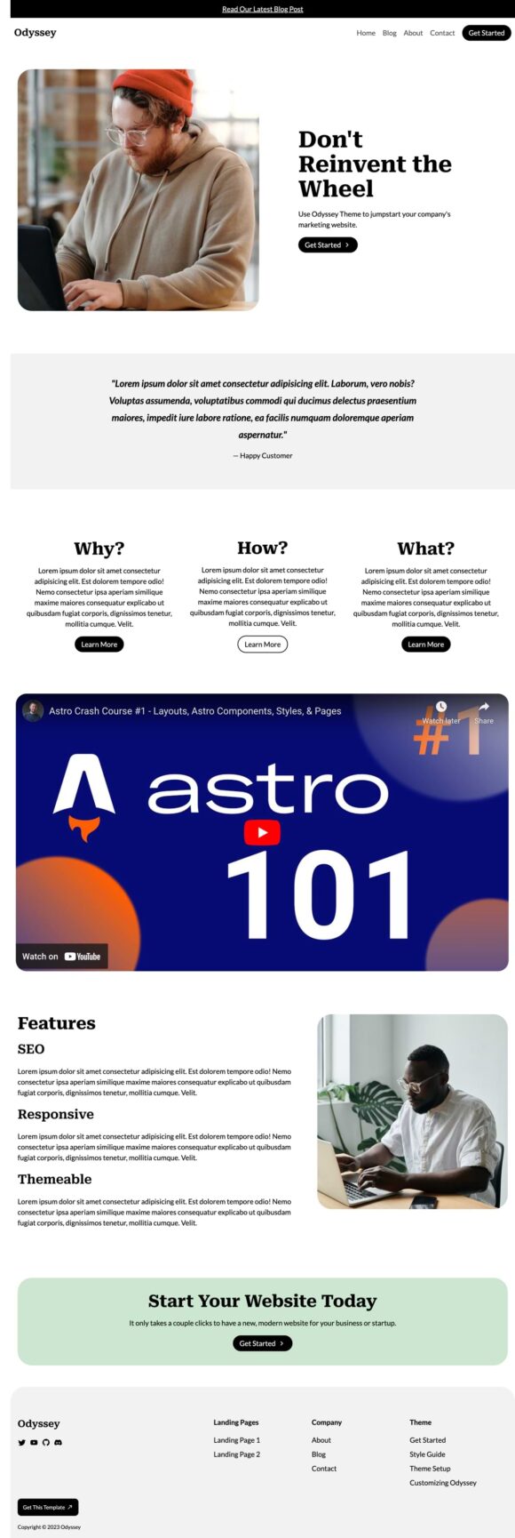 Ein Beispiel für eine mit Odyssey erstellte Landingpage