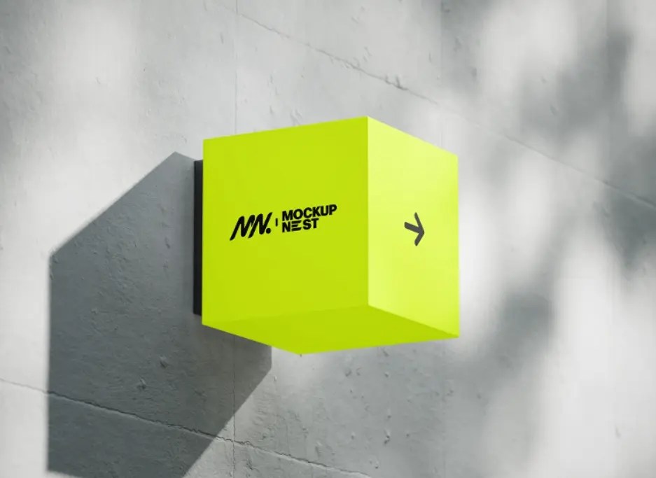 Cube Lightbox Sign Mockup On Concrete Wall