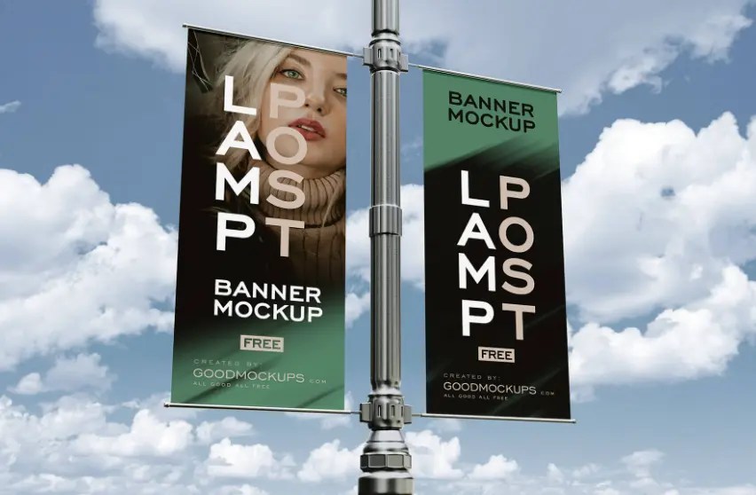Free Street Lamp Post Banner Mockup PSD