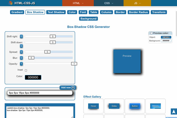 Box Shadow Generator Tiny CSS Tools für Webdesigner