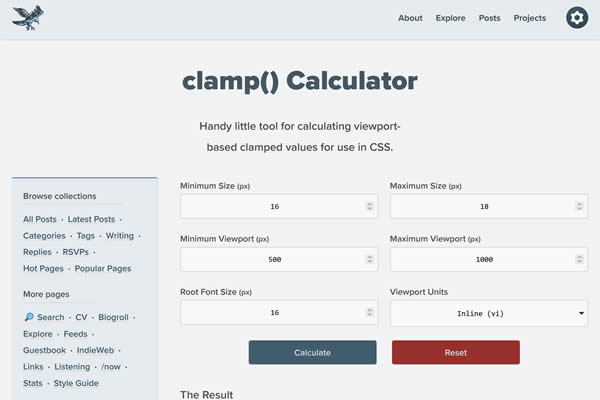 Clamp Calculator Tiny CSS Tools für Webdesigner