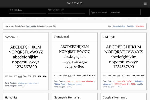 Modern Font Stacks Tiny CSS Tools für Webdesigner