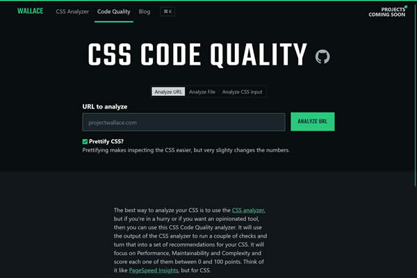 CSS Code Quality Analyzer Tiny CSS Tools für Webdesigner