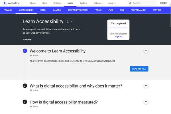Web.dev Accessibility Tiny CSS Tools für Webdesigner