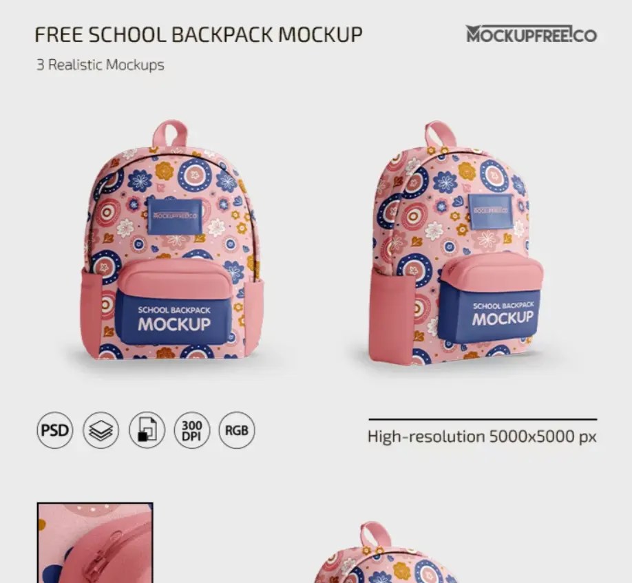 Kostenloses Schulrucksack PSD-Mockup