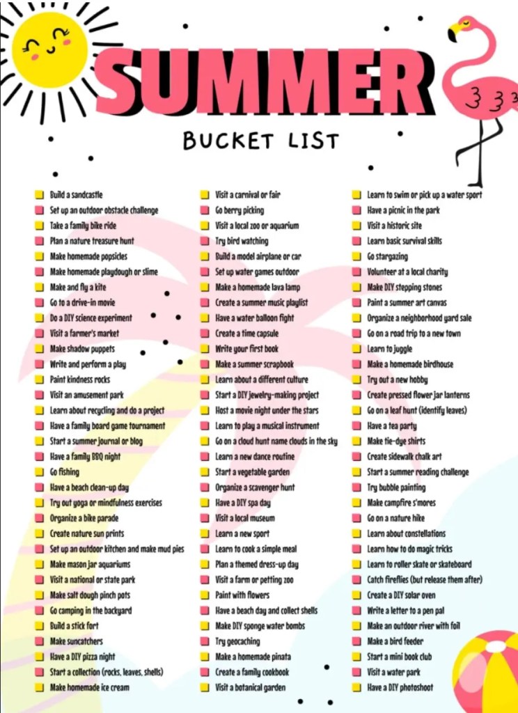 Druckbare Sommer-Bucket-Liste Google-Doc-Vorlage