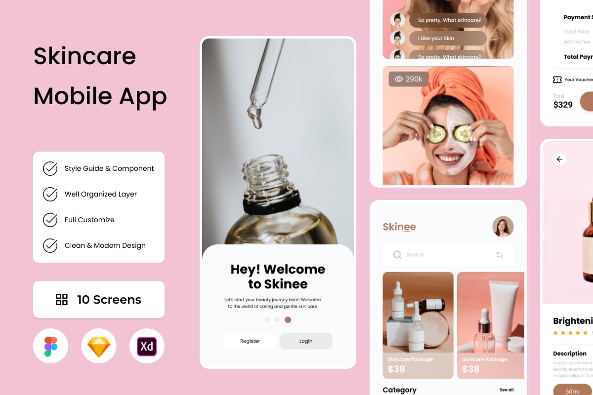 Skinee - Skincare Mobile App UI Kit