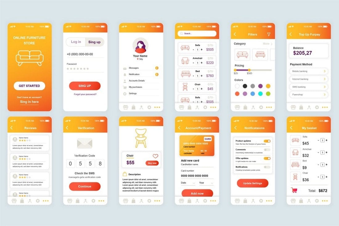 Shopping Mobile App UI Screens Templates