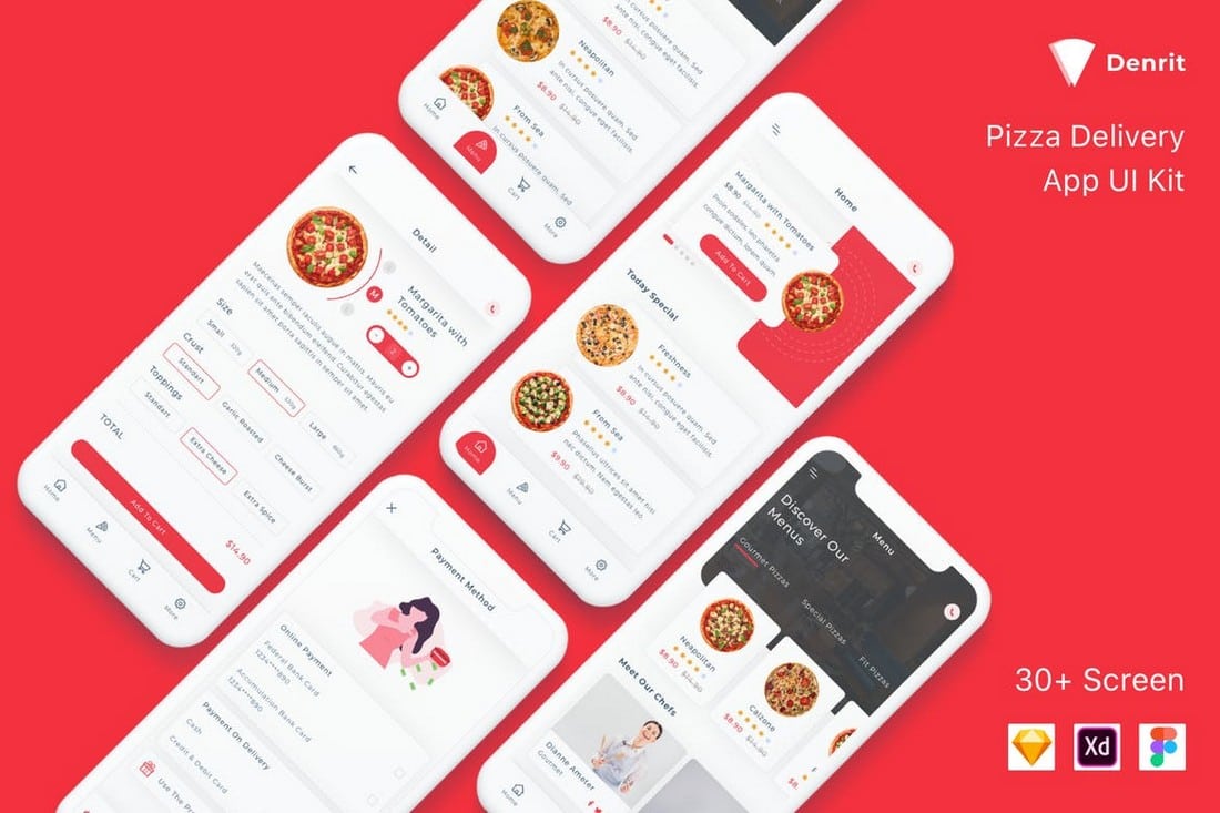 Denrit - Pizza-Liefer-App-UI-Vorlagen