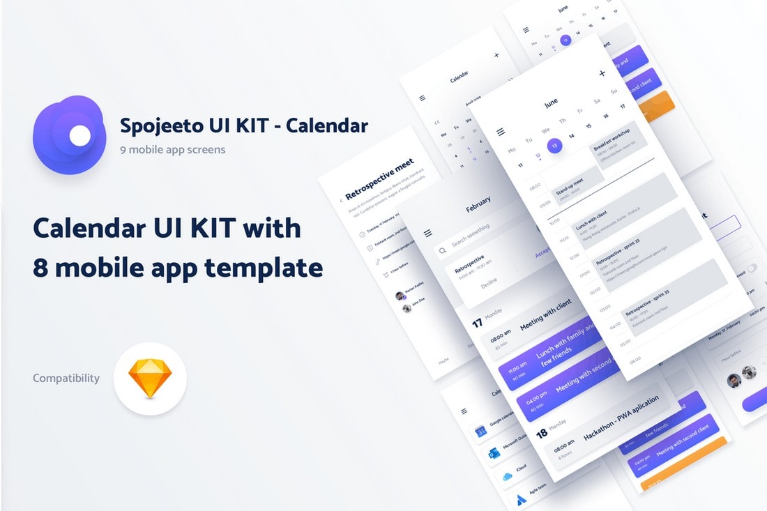 Spojeeto - Kalender-App-UI-Bildschirme