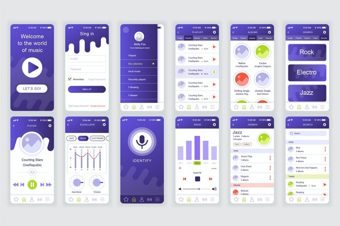 Musik Mobile App UX und UI Kit