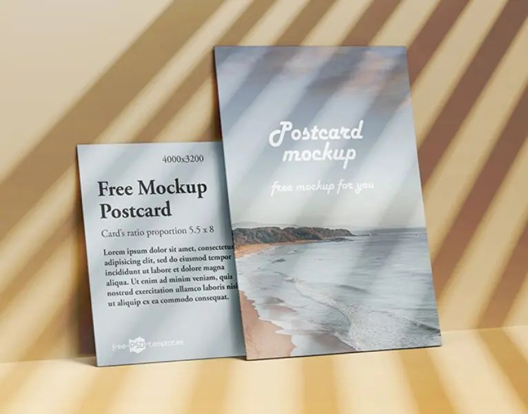 3 Realistische kostenlose PSD-Postkarten-Mockups