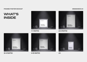 5 Framed Poster Mockups - PSD