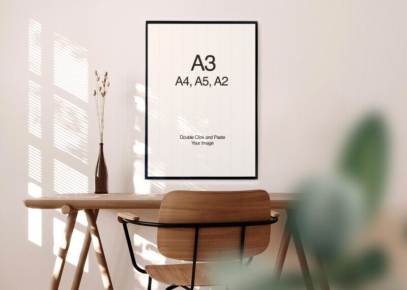 A3 Poster Mockup on Wooden Desk