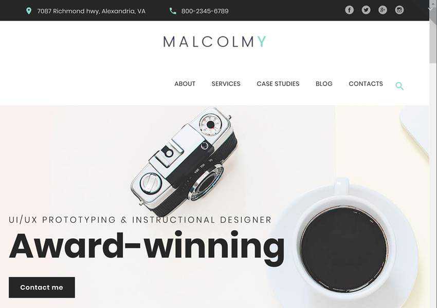 MalcomY Freelance Designer kostenloses WordPress-Theme wp responsiv kreativ Designer Agentur Portfolio Kamera