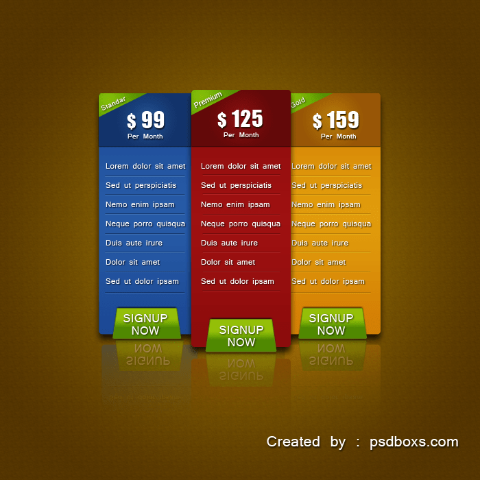 Pricing Table Free PSD and Tutorial